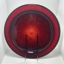 Red ANTIQUE RUBY Serving Platter /Cake Plate 12.75” Luminarc D’Arques FRANCE EUC