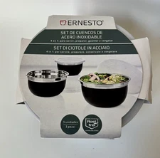 Ernesto 3pc Stainless Steel 4-1 Mixing Bowls with Lids Serve Prep Store Freeze