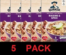 QUAKER Raisins & Spice Instant Oatmeal Whole Grain Oats - 12.1 oz Box - 5 PACK