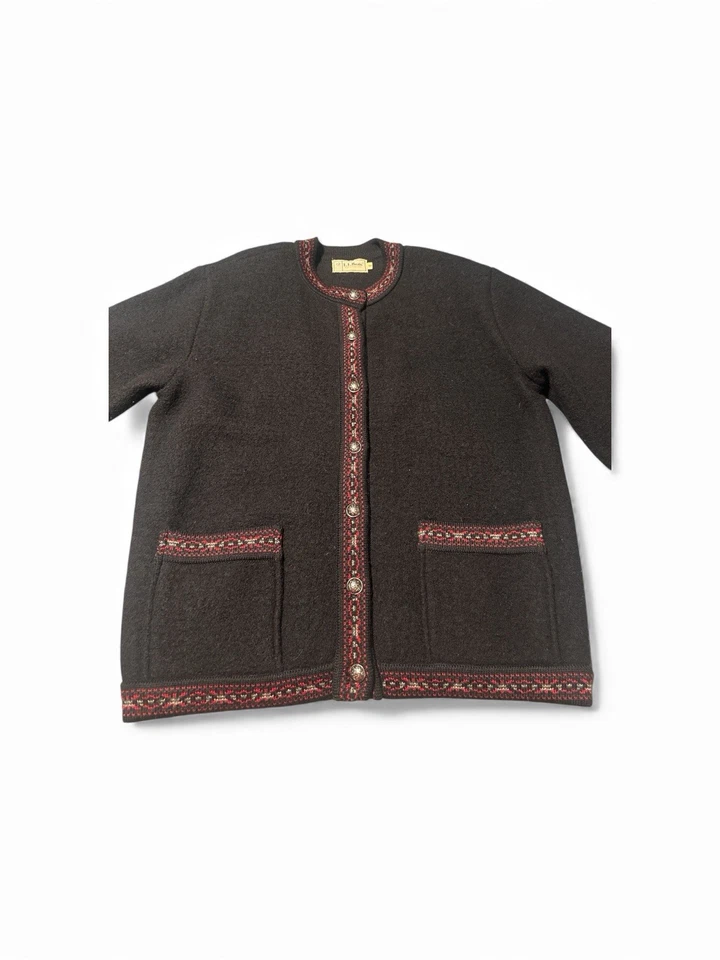 Cárdigan Suéter Vintage LL Bean Mujer Talla M Negro Nórdico Escandinavo Lana Foto 2 de 4