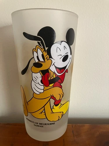 RARE!! PLUTO Mickey Mouse Monkeys of Melbourne Large Disney Drinking Frost Glass