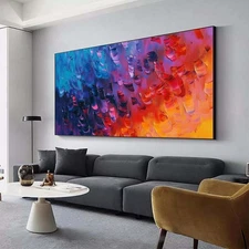 Blue Red Orange Abstract Texture Hand Painted Oil Painting on Canvas Living Room
