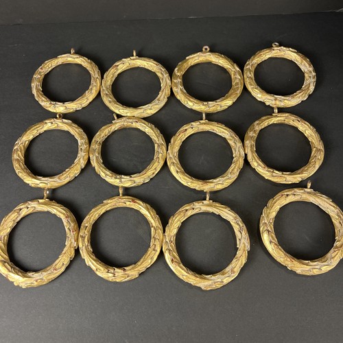 VTG Acanthus LEAF Gilded Drapery Curtain Rings 13pc Gold Large 4” Regency