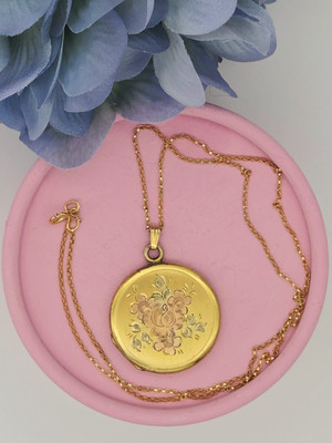 BIG Pink Rose Gold LOCKET Antique Vintage Gold Filled Y GF - Main Image