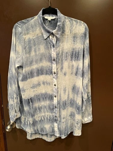 Erin London Button Up Blouse Women's S Blue Long Sleeve