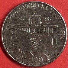 Moneta 100 LIRE 1881-1981 CENTENARIO ACCADEMIA NAVALE DI LIVORNO • SPL •