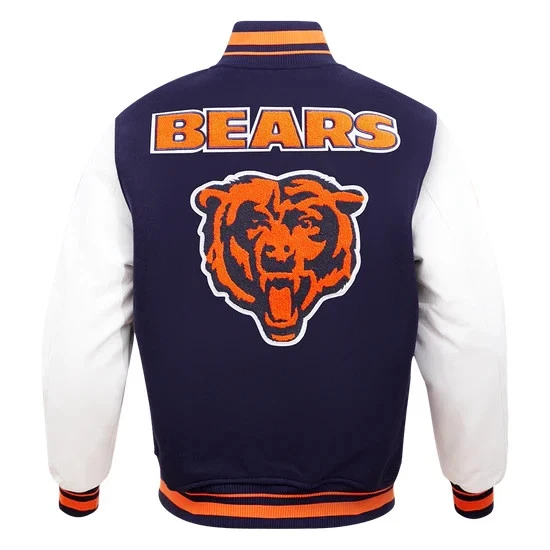 Chicago Bears Navy Blue Wool and White Sleeves Varsity Letterman Jacket