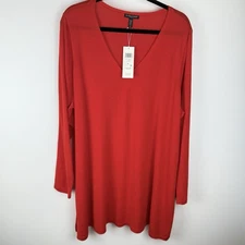 Eileen Fisher V-Neck Tunic Sweater Ultrafine Merino Wool 2X Lava Red NEW $268