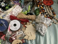 Crafters Lot Of Supplies  Beads, Wooden Cutouts, Ribbons, Holiday Items, Etc.