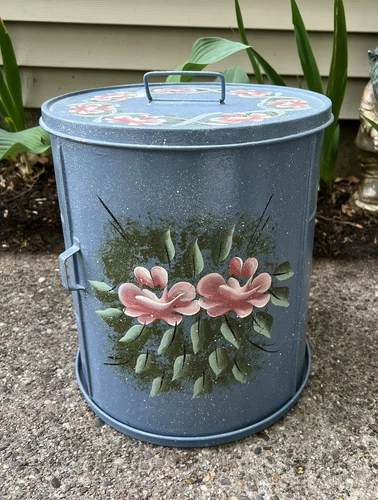 Vtg. Kreamer Standing Sliding Door Metal Bread Cake Box Hand Painted RARE