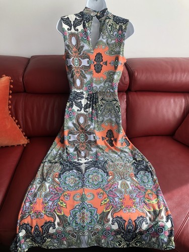 WOMENS MAXI DRESS WALLIS PETITE 8 DIAMANTE BUCKLE PAISLEY PATTERN MULTI NEW - Picture 8 of 9