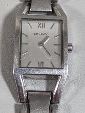 DKNY Silver Tone Dial Rectangle Case Link Bracelet Band Watch