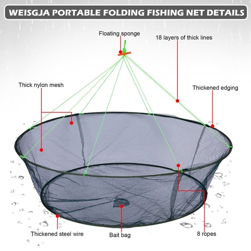 Portable Folded Fishing Net Crab Net Fish Net with Fishing Rope Hand Casting ... - Picture 4 of 7