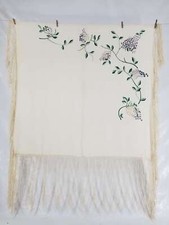 Vintage Chinese Hand Embroidered Silk Floral Piano Shawl 126x119cm