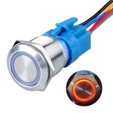 1Pc 22mm Momentary Metal Push Button Switch 12V 24V DC Red LED Waterproof IP6...