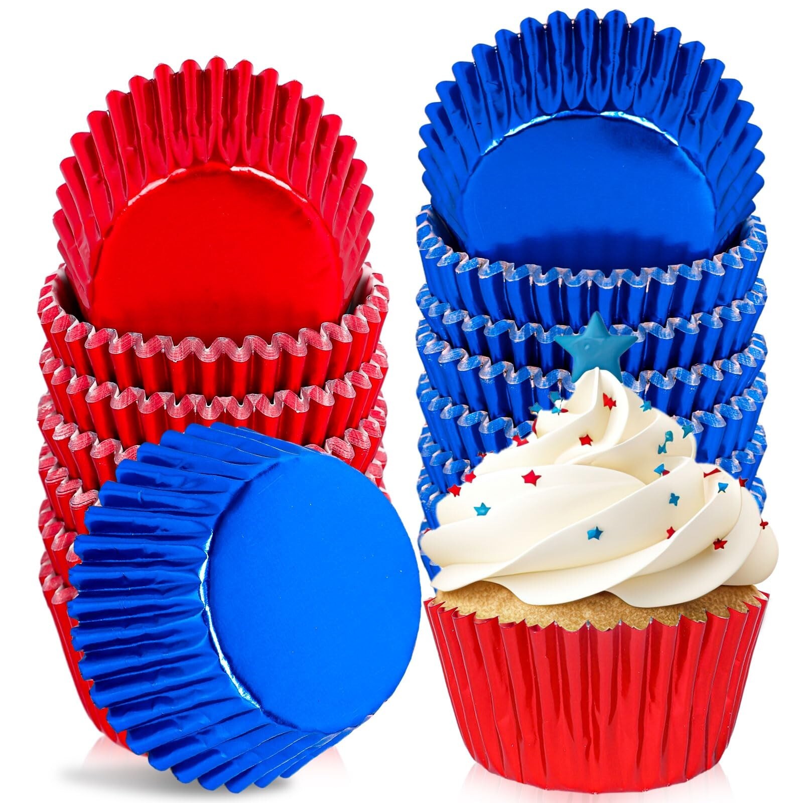 200Pcs Red Blue Patriotic Foil Cupcake Liners for July 4th Baking