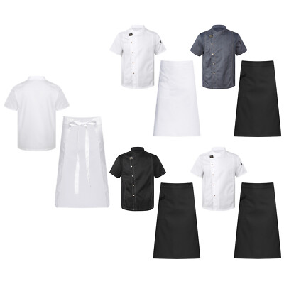 Men Coat Chef Uniforms Work Jacket Summer Set Kitchen With Aprons Personalized