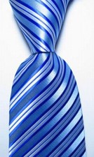 New Classic Striped Light Blue White JACQUARD WOVEN 100 Silk Men's Tie Necktie