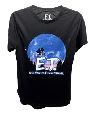 E.T The Extra Terrestrial XL Movie Graphic T-Shirt Tee Moon Bike Scene Black