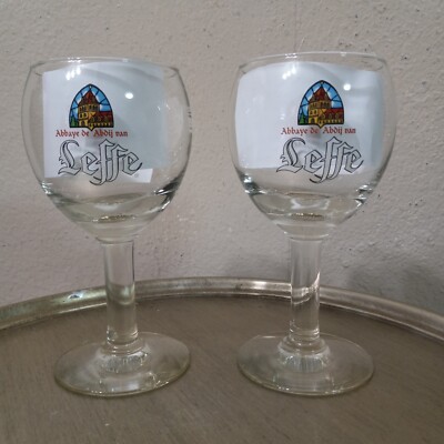 2~Leffe  Belgium Abbey Monk Beer 12oz Drinking Glass Chalice Goblet 25 cl 3819