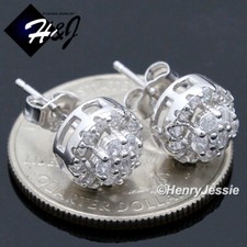 MEN WOMEN 925 STERLING SILVER ICY BLING CUBIC ZIRCONIA 9MM 3D STUD EARRING E201
