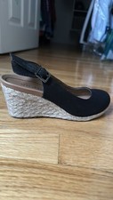 Vionic Women  s Shoes Black Coralina Espadrille Wedge Slingback Sandal Size 5