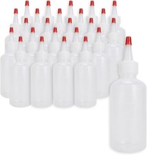 25 Plastic Boston Round Squeeze Bottles, 4oz Dropper with Yorker Red Tip Caps