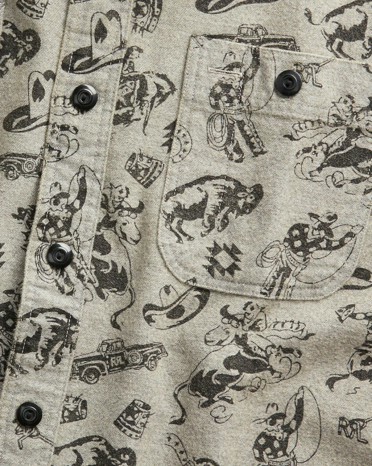 Ralph Lauren RRL Grey Brushed Cotton Western Print Chamois Workshirt New - Image 4 of 4