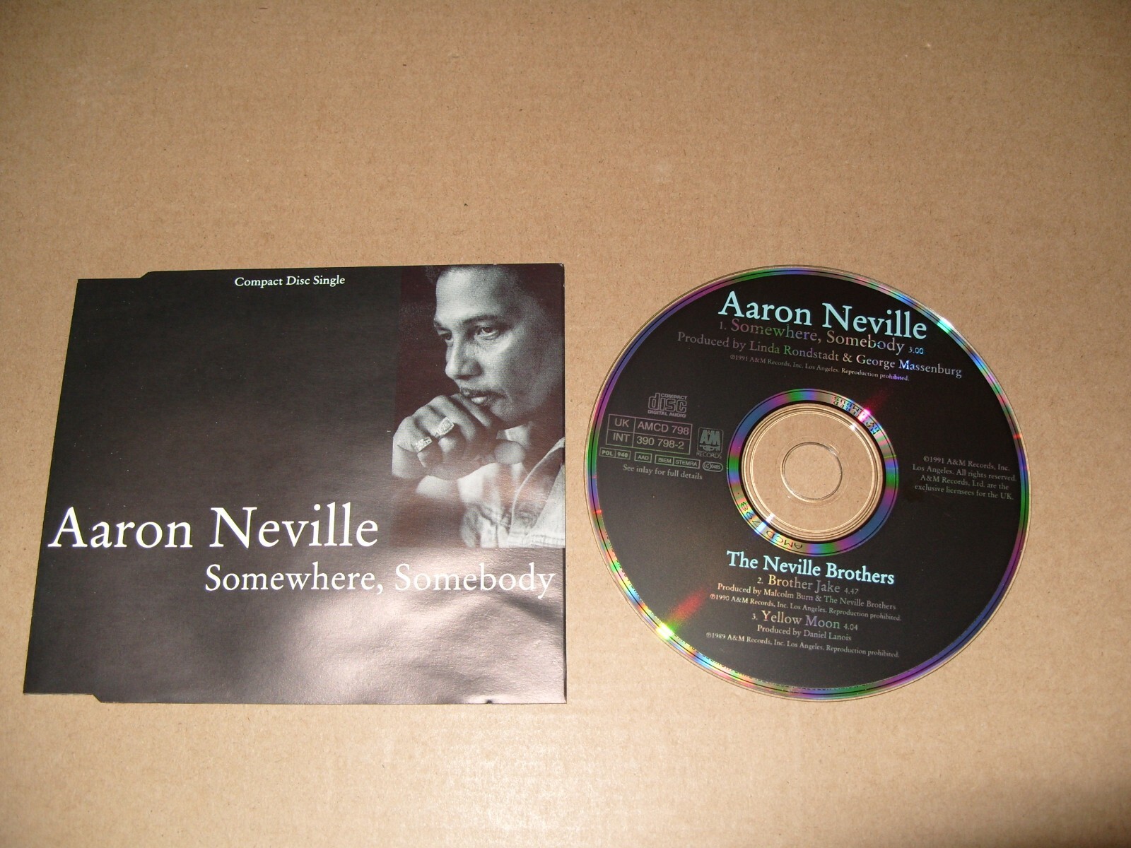 Aaron Neville Somewhere Somebody 1991 -3 Track Single cd +Inlay Ex+ Condit (C25)