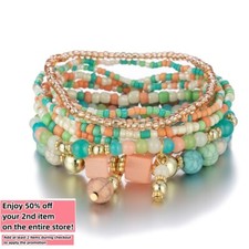 Stack Layering Beads Wrap Bracelet W/ Charms Bohemian Stretch Multi-Color Unisex