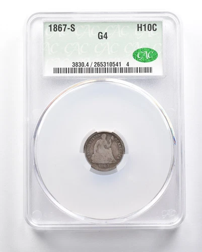 1867-S Seated Liberty Half Dime G4 CAC CACG *8291