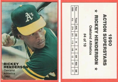 Rickey Henderson 1990 Action Superstars #4 Of 10 Oakland Athletics A's Oddball 