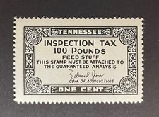 Tennessee State Revenue 1 cent - 100 lbs. black Feed Inspection #FE115 M-DG - TN