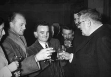 French cyclists Marcel Laurent Jean Robic toast Constant Huret win- 1950s Photo