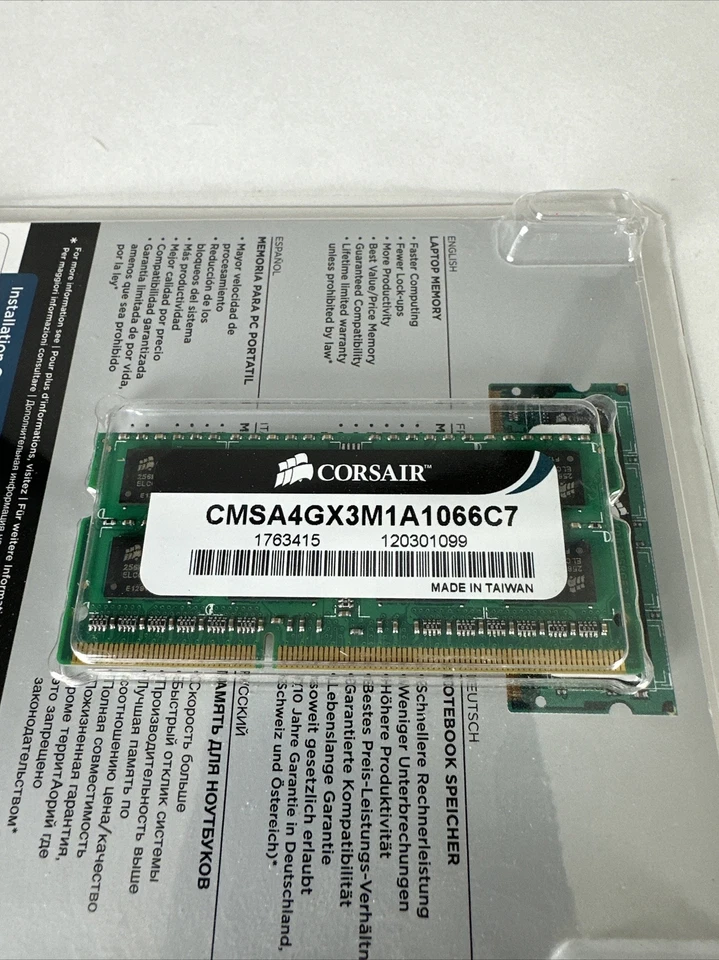 Laptop Notebook CORSAIR 4GB x1 DDR3-1066 CMSA4GX3M1A1066C7 SODIMM Memory Ram New - Image 4 of 4