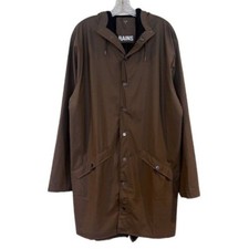 Rains Brown Button Down Classic Athleisure Outdoor Designer Trench Rain Jacket L
