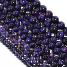 Natural Purple Tiger's Eye Gemstone Smooth Round Loose Beads for Jewelry Making