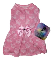 Coco Lane Couture Princess, Crowns, Pink Satin Gem Bow Puppy/Dog Dress, Small