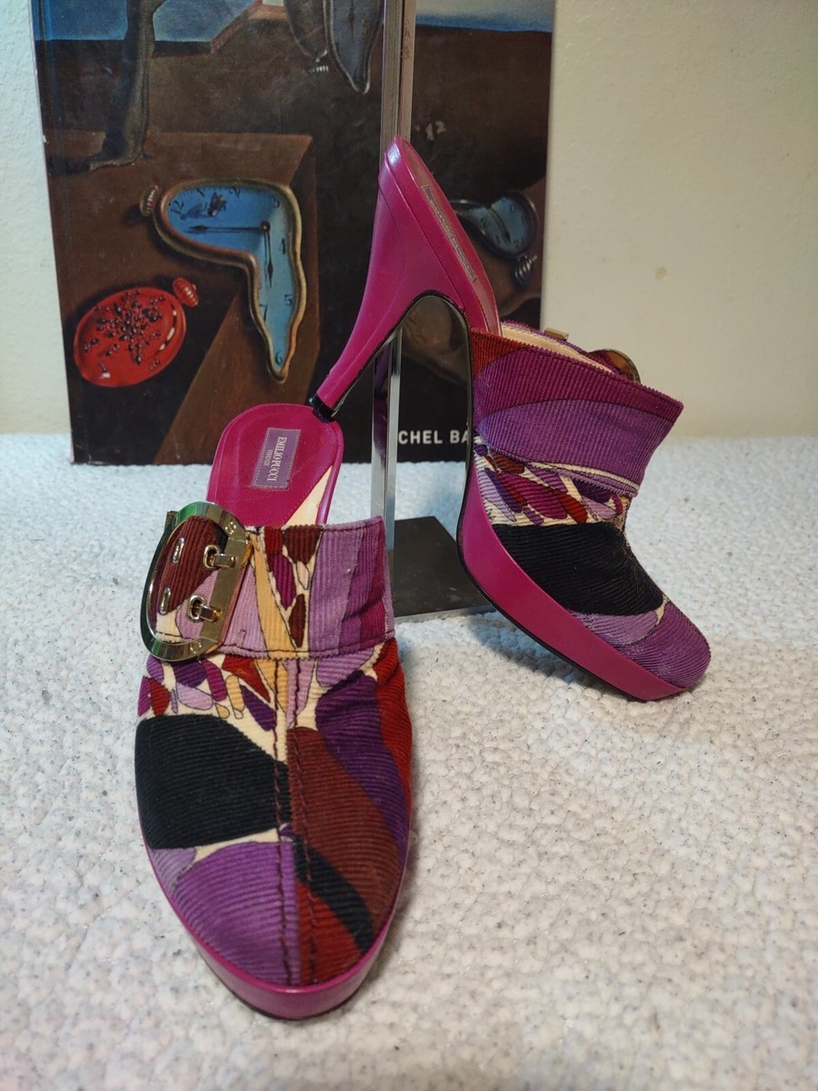 Emilio Pucci Firenze Purple Corduroy Platform Mules sz