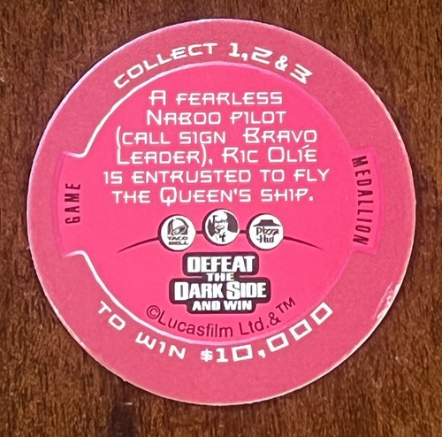 STAR WARS EPISODE 1 - GAME MEDALLION #1 RIC OLIE - Picture 2 of 2
