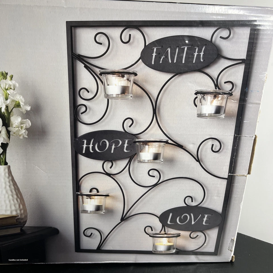 LOVE HOPE FE Aplique Tealight Colgante de Pared 5 Candelabros Metal Decoración 18x12 Foto 2 de 4