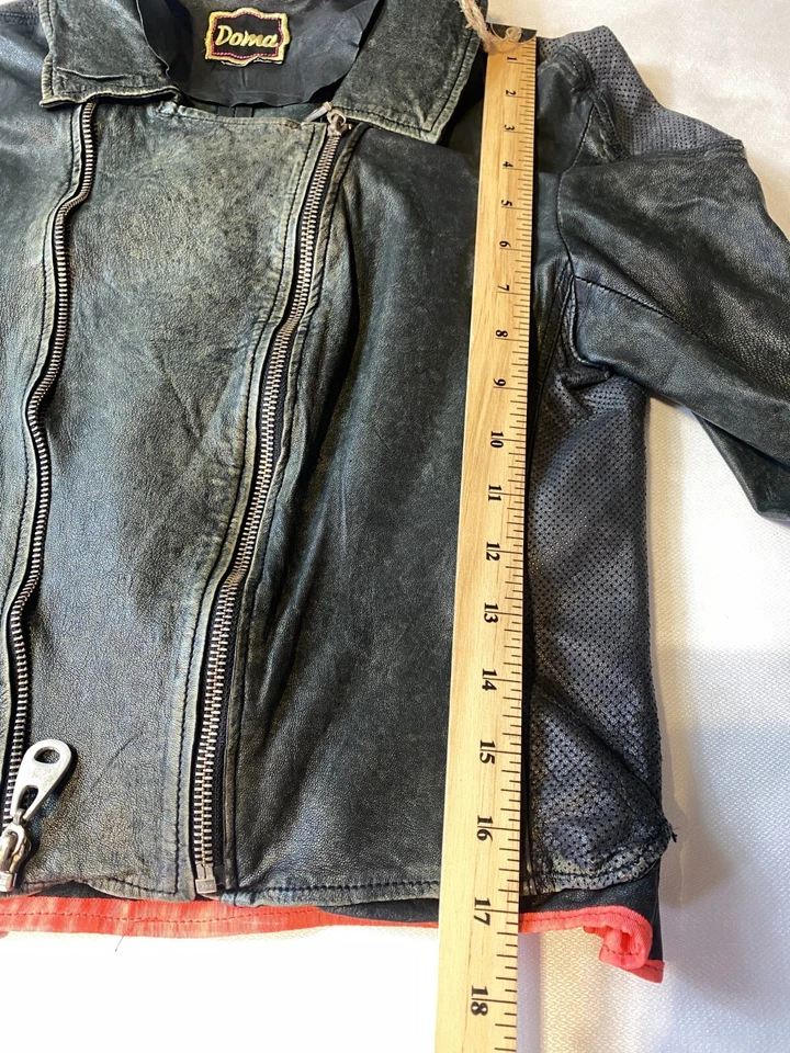 VTG 90s DOMA Black Luxury Leather Moto Jacket Cropped Coat Bomber Full Zip Sz 2 - Image 4 of 4