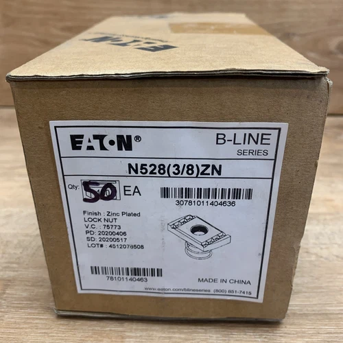 Eaton N228(3/8)ZN 3/8" Spring Nut for Strut Channel (50 PCS) - New In Box