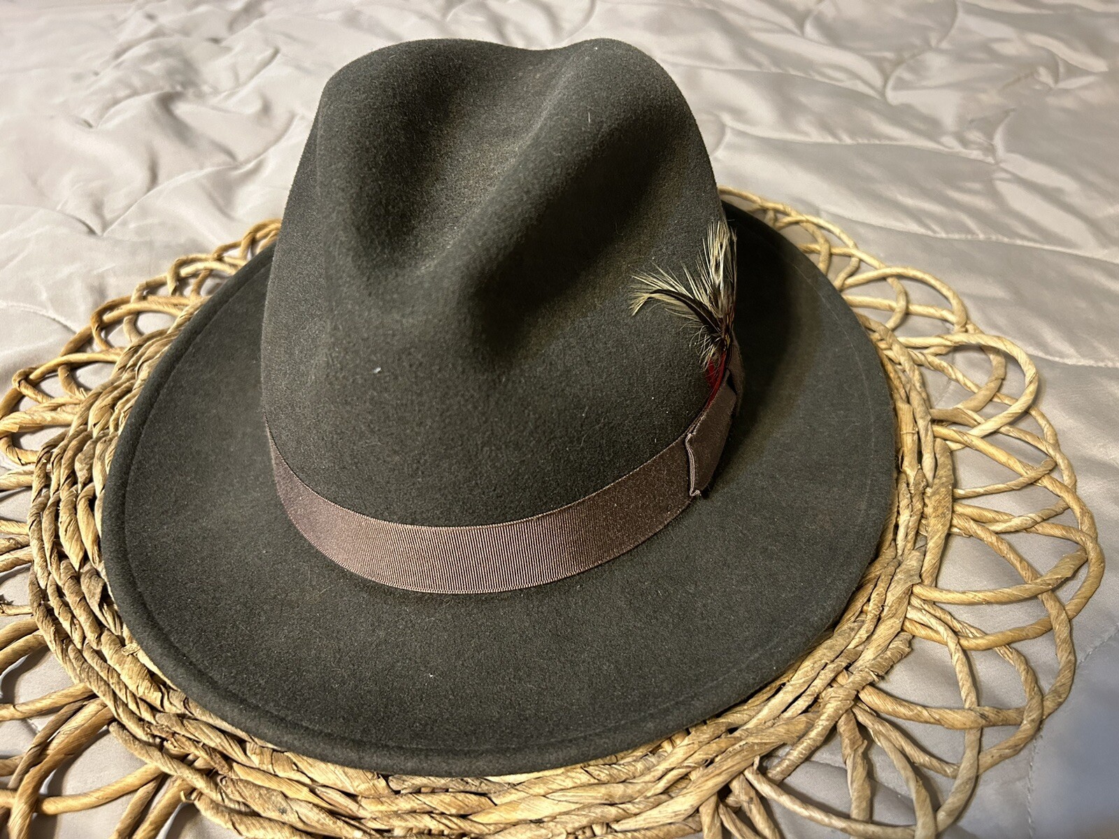 Pendleton Fedora Hat Brown Feather Size Medium Ad… - image 15