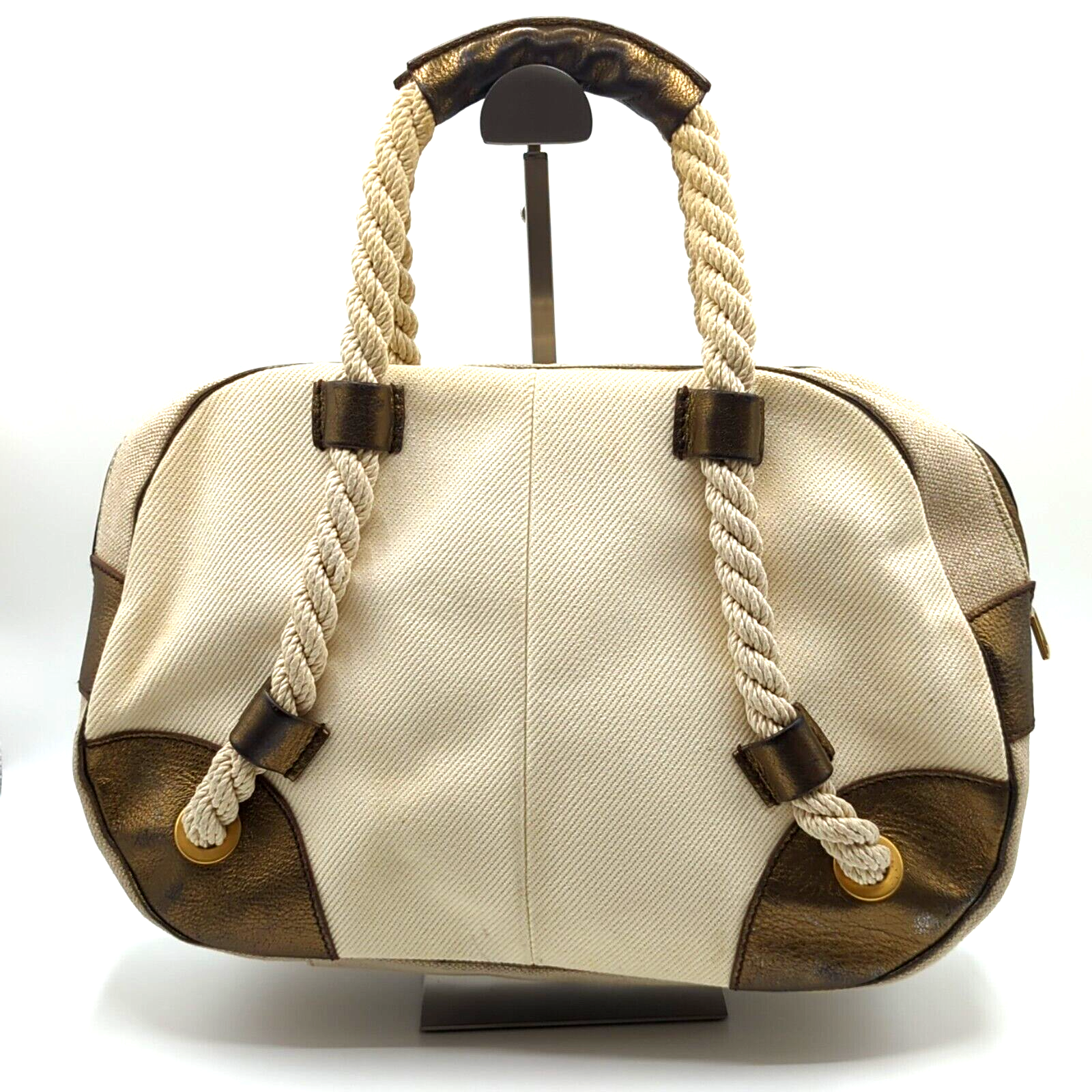 *Rara* Borsa a mano vintage Yves Saint Laurent in pelle tela YSL beige bianca #338