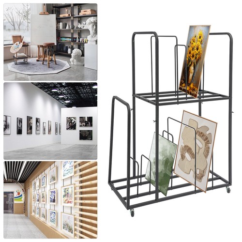 2 Tier Art Canvas Storage Rack with 4 Wheels Display Stand for Painting ...