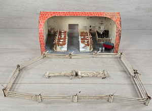 Vintage Friendly Acres Farm Golden Guernsey Metal Barn With Cows & Fence Pieces