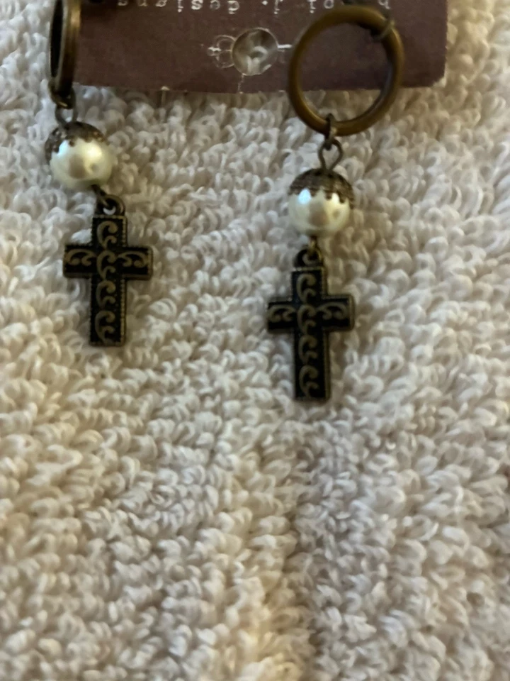 Artisan Boho Gothic Cross Dangle Pierced Earrings - Image 2 of 4