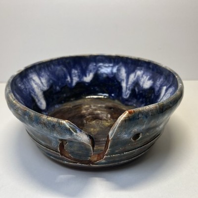 Yarn Knitting Bowl Ceramic Glazed Studio Pottery Signed Juli 15 Butterflies OOAK