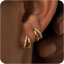 Gold Small Hoop Earrings for Women Trendy Dainty brass plated in 14k gold Huggie